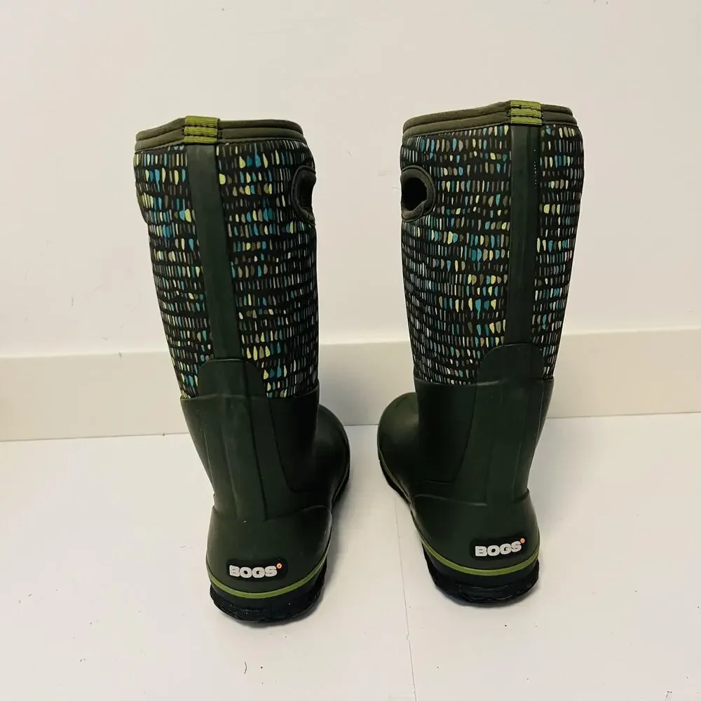 Bogs Boots Womens 8 Green Rubber Twinkle Neo Mid Calf Rain Shoes Waterproof